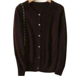Brown Coffee 100 % Pure Cashmere Cardigan Button Front Long Sleeve Dry Clean